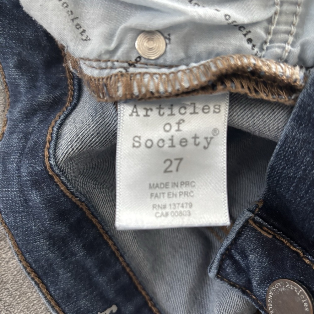 ARTICLES‎ OF SOCIETY Womens Blue Denim Skinny Jeans Frayed Raw Hem Size 27 - Picture 8 of 12
